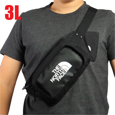 【The North Face】3L 多功能日用防潑水耐磨腰包/單肩斜背包(可調節肩帶)/3KZX-KY4 黑白 N✿30E010